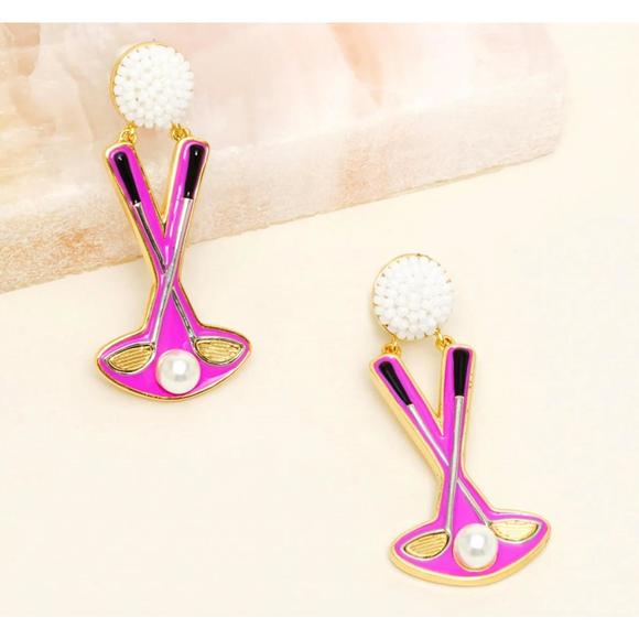 NEW MIGNONNE GAVIGAN women's golf putting drop earrings in purple
